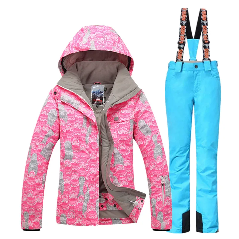 Для женщин лыжный Костюмы Куртки+ Брюки для девочек Теплые Зимние Водонепроницаемый Лыжный Спорт Сноубординг Костюмы комплект лыжная куртка и брюки