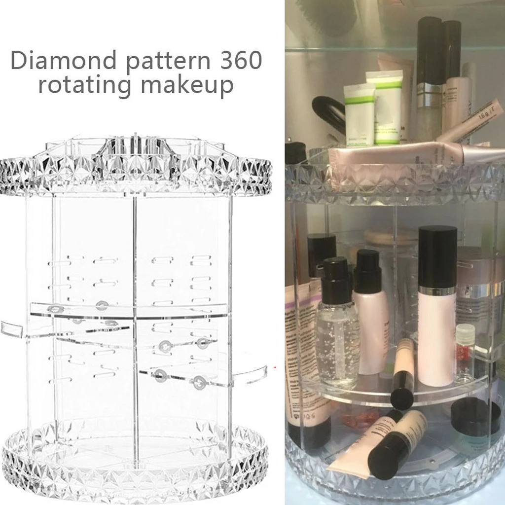 Органайзер для косметики, коробка для хранения, полка, 360 градусов, три слоя, вращающийся дисплей, акриловые органайзеры для макияжа