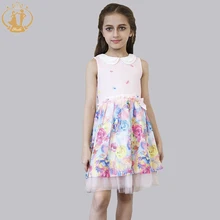Nimble Summer Fashion Colorful Floral Girls Dress Print Chiffon Ruched Double-layered Sleeveless