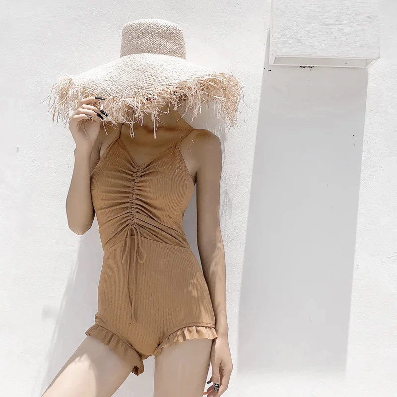 

Bikini 2019 High Waist Swimsuit Colaless Woman Korean Body For Surfing One Piece Cover String Condole Fold Korea Gentle