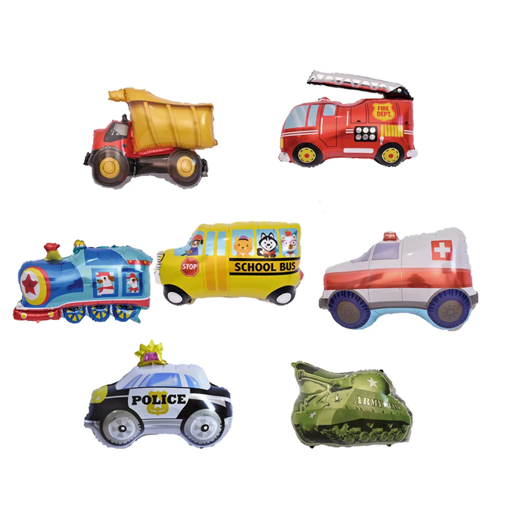 7 Giant Cars Foil Balloon Birthday Party Deocration Truck Police Car Tank