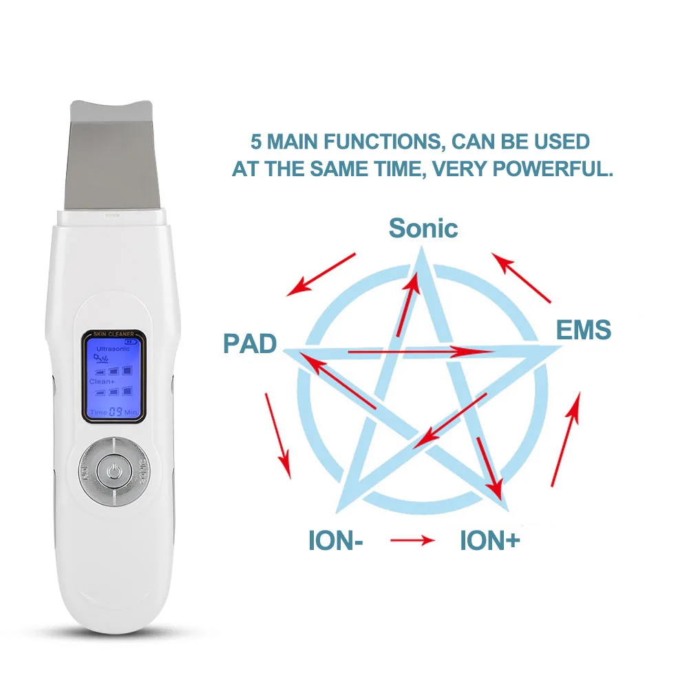 Перезаряжаемое EMS ионное ультразвуковое средство очистки для лица пилинг кожи поры лицо глубокое очищение кожи удаление черных точек
