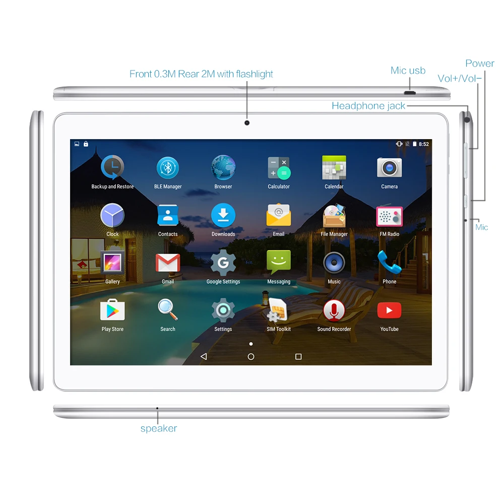 Yuntab 10.1 дюймов k107 3G планшетный ПК Android 5.1 Quad Core 1280*800 Двойная камера 0.3mp + 2mp 1 ГБ + 16 ГБ Dual SIM Card Tablet (белый)