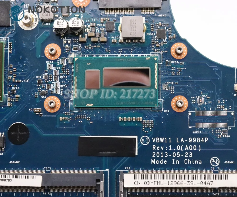 Very best  NOKOTION For Dell Inspiron 17R 5737 Laptop Motherboard SR16Z I7-4500U CPU R9 M200X graphics VBW11 L