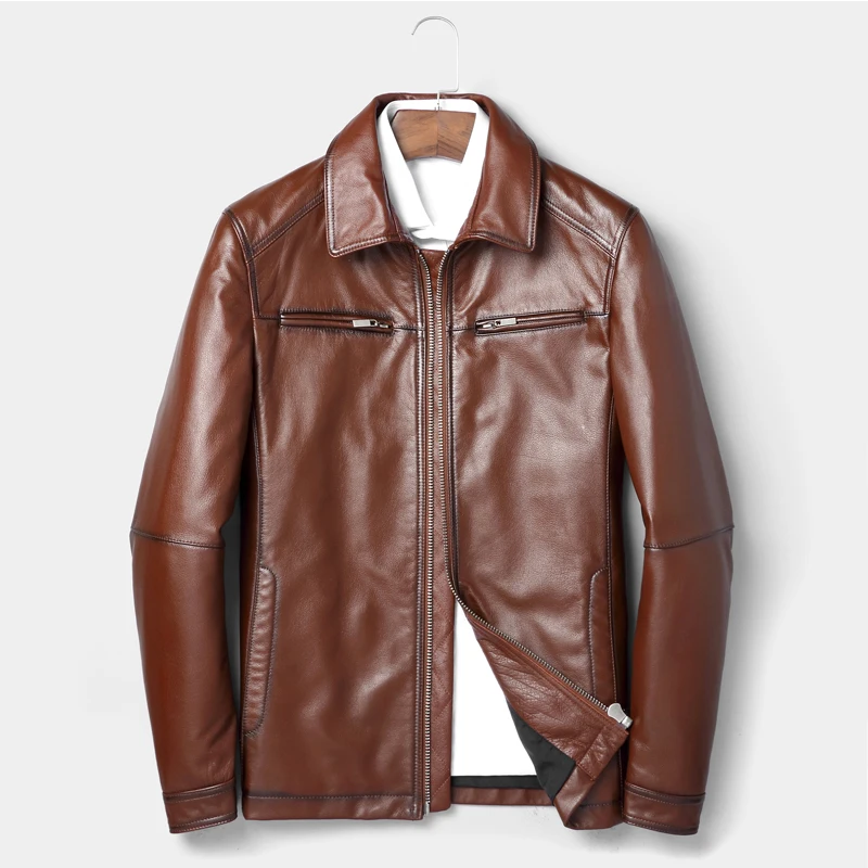 

Top Cow Leather Coat 2018 New Autumn Winter Simple Classical Male Leather Jacket Real Men Genuine Leather Coat chaqueta Brown