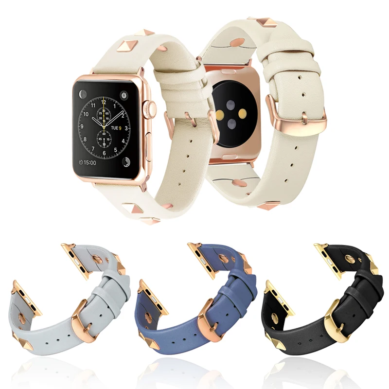 Кожаный ремешок с заклепками для Apple Watch 4 3 2 1 браслет iwatch 44 мм 40 38 42 роскошный часов