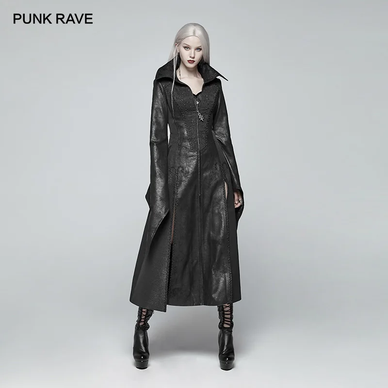 

PUNK RAVE Womens Gothic Jackets Vintage Pointed Sleeves Judge Long Coat Punk Party Club Jacket Stage Performance Cospaly Costume