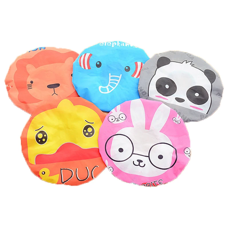 1PC Bathroom Accessories Waterproof Shower Hat Elastic Band Hat Bath Hat Cute Cartoon Rabbit Elepant Lion Duck Panda Shower Hats 15