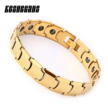 

New Healthy Magnetic Tungsten Bracelet 12mm Wide Therapy Magnet For Men Women 20cm Gold Energy Bracelet Gift Fashion Jewelry