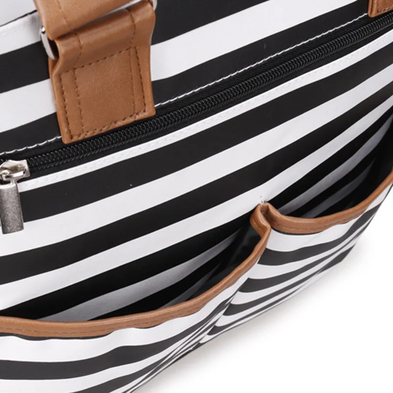 4 PcsSet Baby Diaper Bag Canvas Stripe Large Capacity Mummy Nappy Bags Fashion Mother Handbag Stroller Hook Shoulder Bag BB6006 (13)