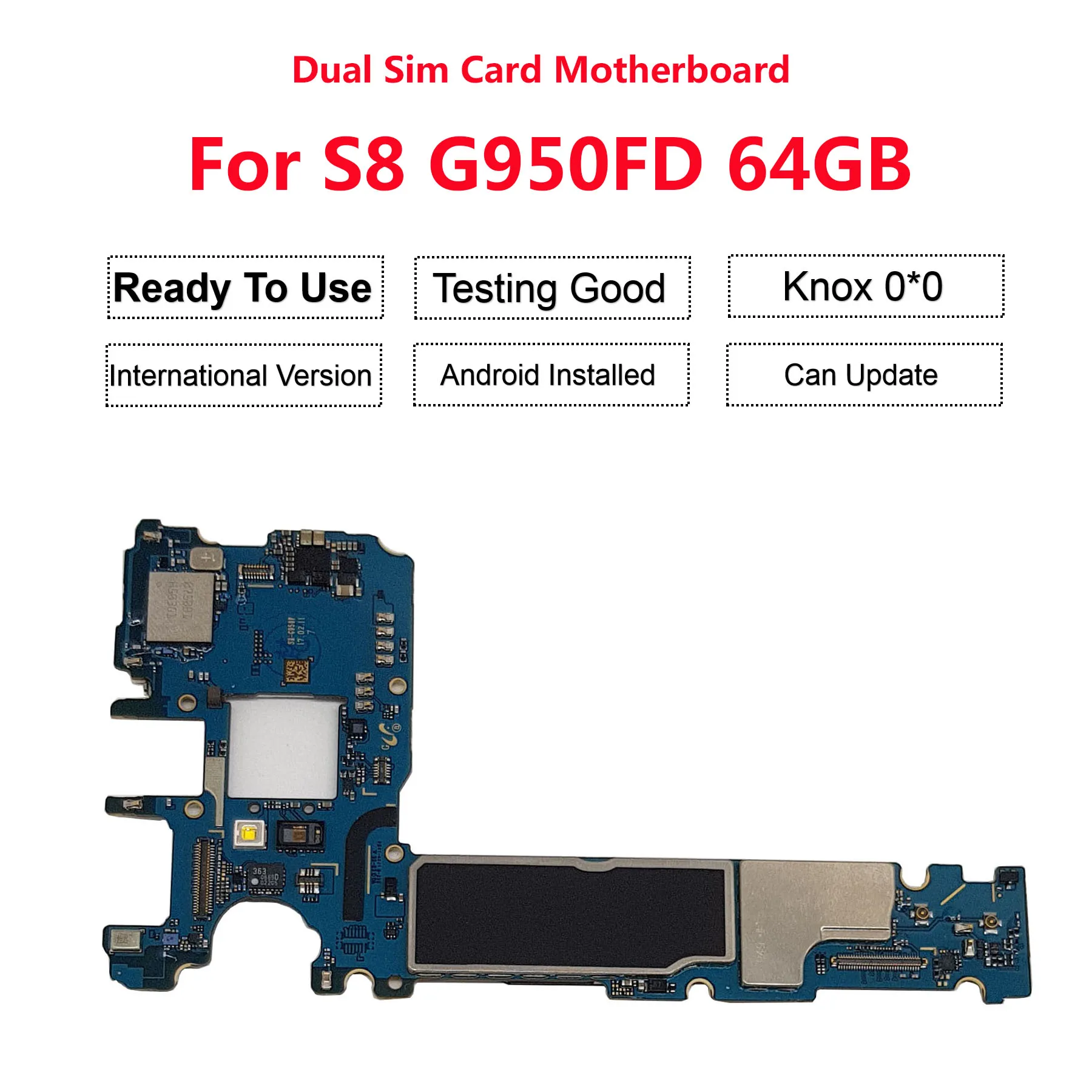 

BINYEAE Replacement For Samsung Galaxy S8 G950FD (Dual Duos Card) Unlocked Main Motherboard +Back and front camera 64GB Knox 0