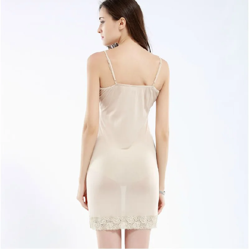 Hoffen 2017 Summer Womens 100% Silk Petticoat Lace Patchwork Sexy Lingerie Underdress Soft Fitness Silk Slip Ukraine WS124