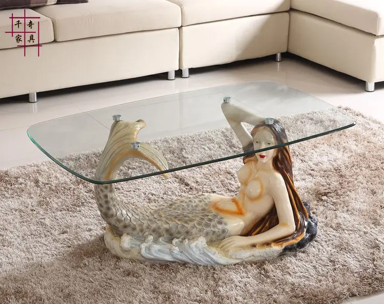 Mermaid furniture round tea table.. Toughened glass tea table personality. The tea-table.