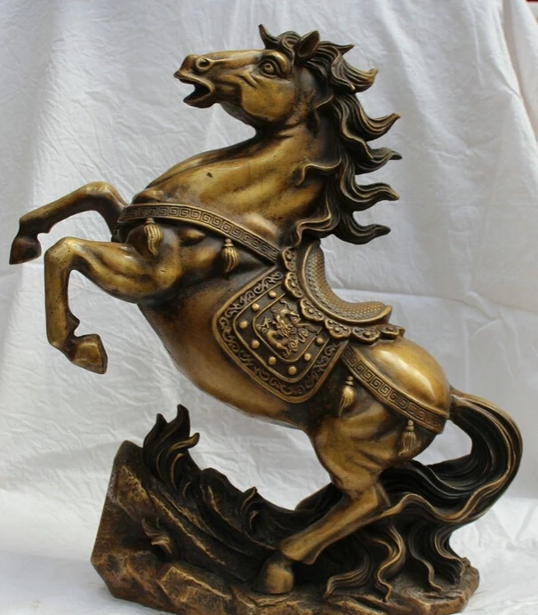 

JP S0524 18"China Chinese Brass Zodiac Yea r Pegasus force Horse success Statue Feng Shui
