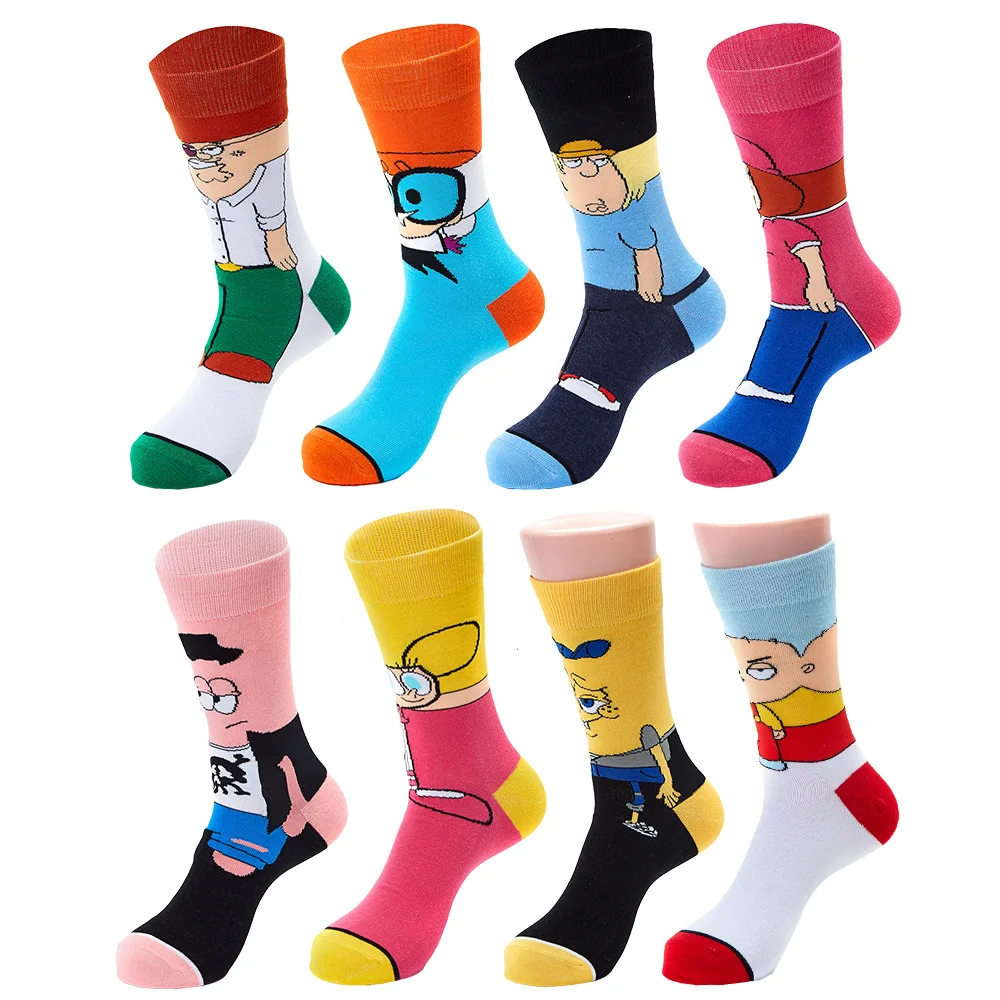 Funny fashion cartoon characters anime print unisex cotton socks colorful woman long socks novelty happy man crew socks