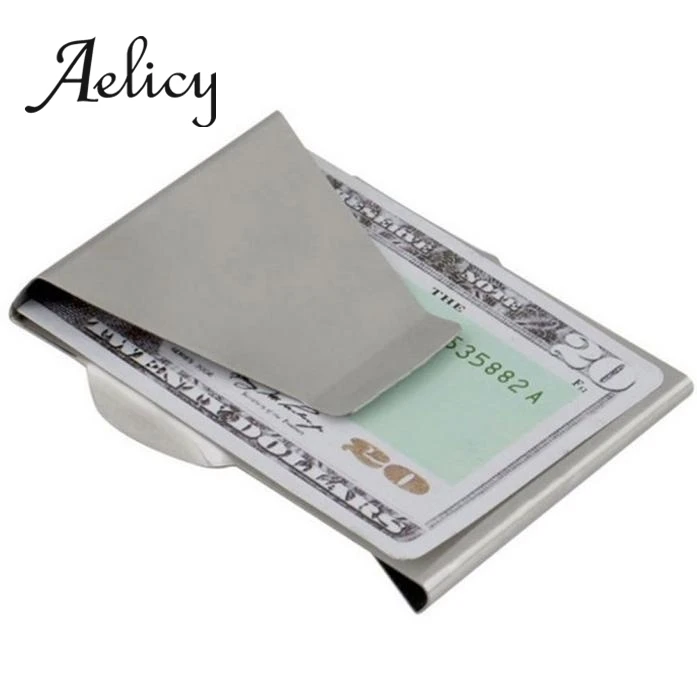 

Aelicy High Quality Slim Stainless Steel Double Sided Money Clip Dollar Bill Wallet Credit Card ID Holder for Women Men