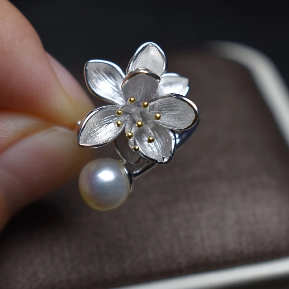 Fine Jewelry реальные 925 Steling Серебряные s925 100% натуральный пресноводный жемчуг Камни женский прекрасно кольца, подарок на Рождество
