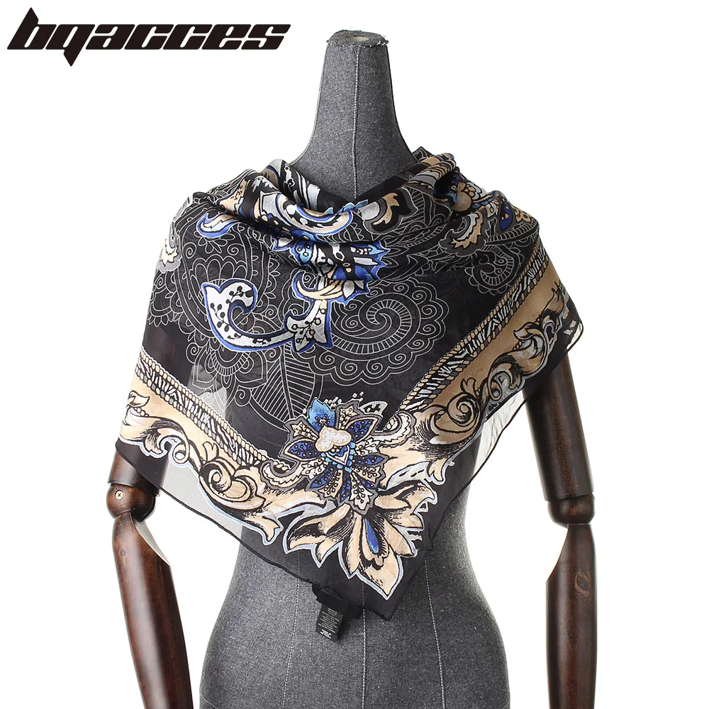 

[BQACCES] New Bandana Silk Square Scarf Women Paisley Damask Burnt Out Silk Rayon Scarves Thin Fashion Headband Shawl 100*100cm