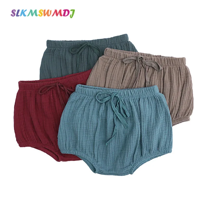 

SLKMSWMDJ Children's Cotton Double Gauze Shorts Infant Boys and Girls Triangle Bread Pants PP Pants Solid Color Mid Waist Shorts