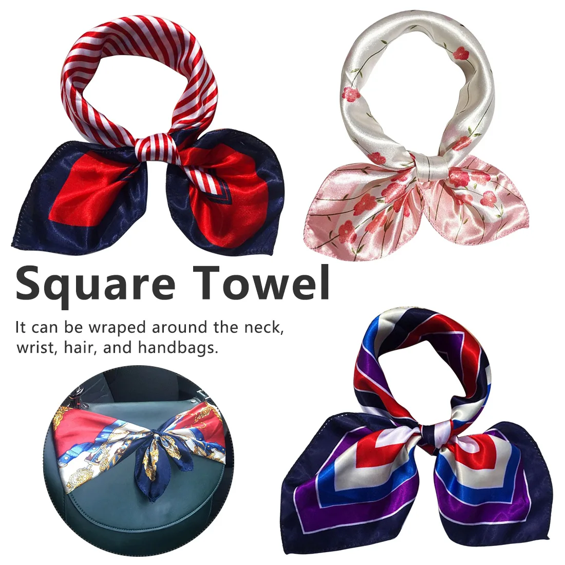 

Silk Scarf Women Small Soft Squares Decorative Multi functional Head Scarf Multi color Print Kerchief Neck Shawl Wrap