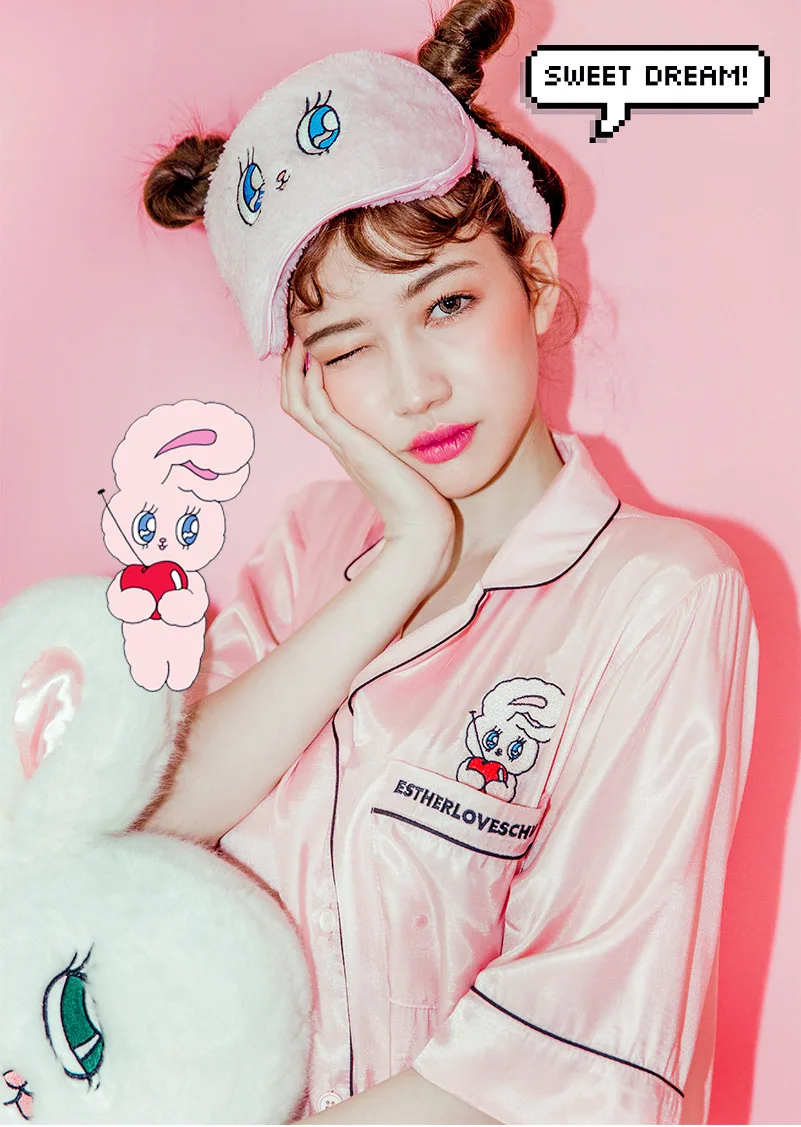 2017 Милая свободная Пижама Harajuku Kawaii Chuu Esther Loves Rabbit Pocket один размер ночная рубашка