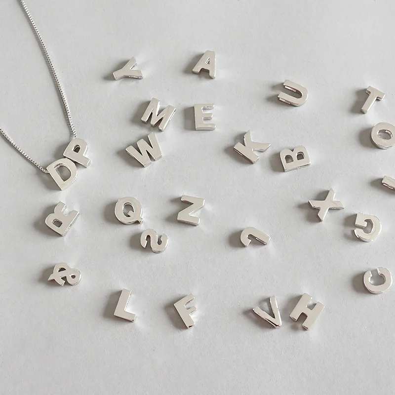 alphabet silver necklace pendant letter woman necklace 100% 925 Sterling silver nacklace Jewellery Clavicle chain pendant charms
