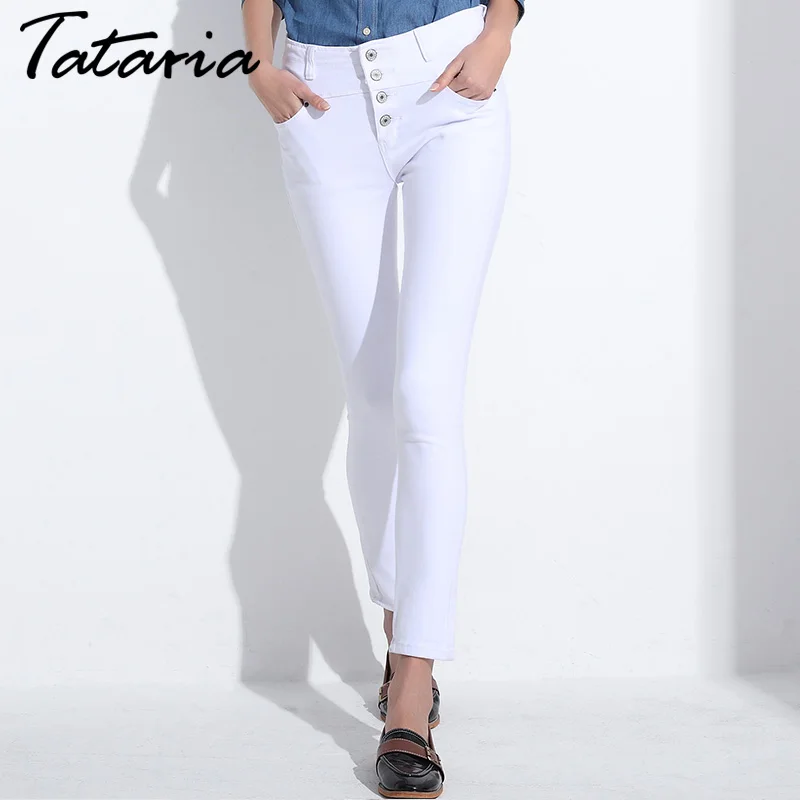 ladies high waisted white jeans