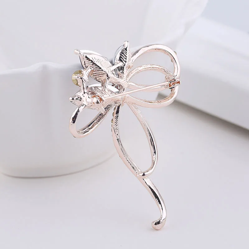 TDQUEEN Big Bowknot Brooch Gold Color Metal Blue and Black Crystal Pins and Brooches Rhinestone Large Bow Brooch for Women (8)
