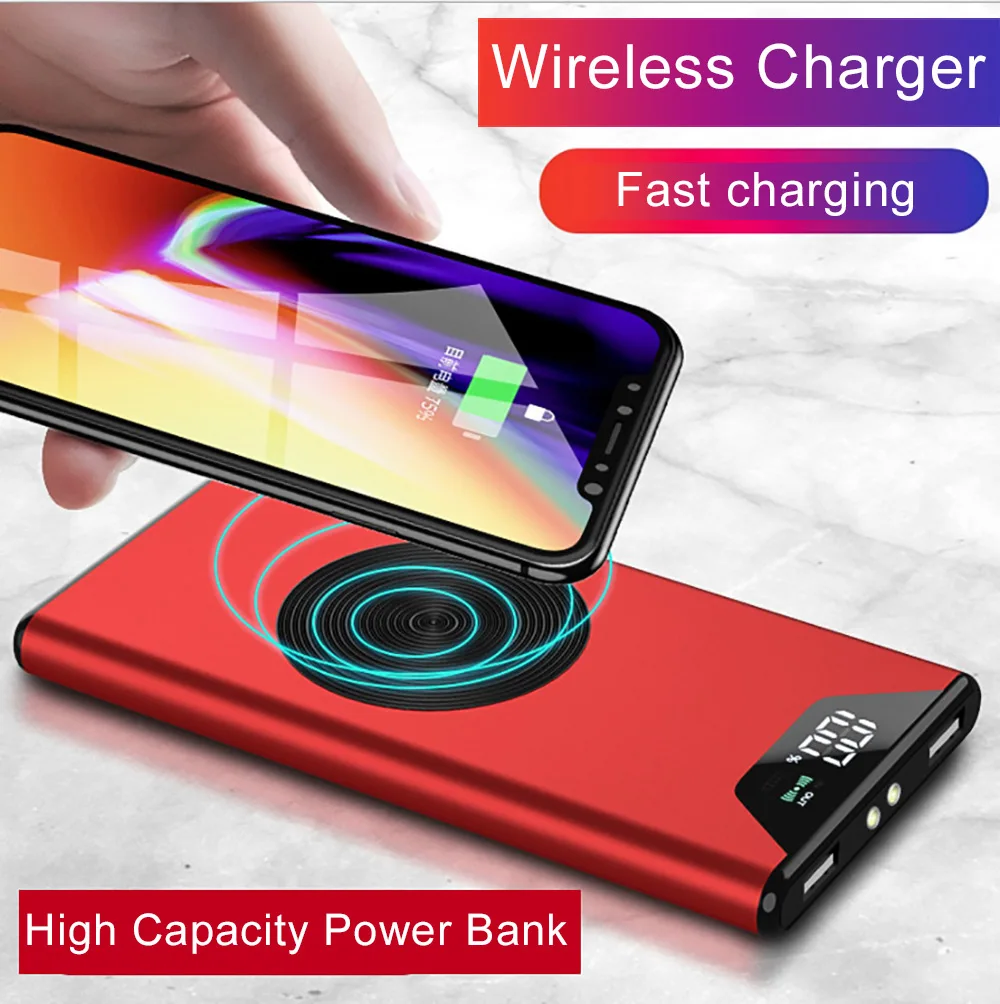 

2019 10000mah for iphone X 8 QI Wireless Charger Power Bank Dual USB with Digital Display External Battery Powerbank for Samsung