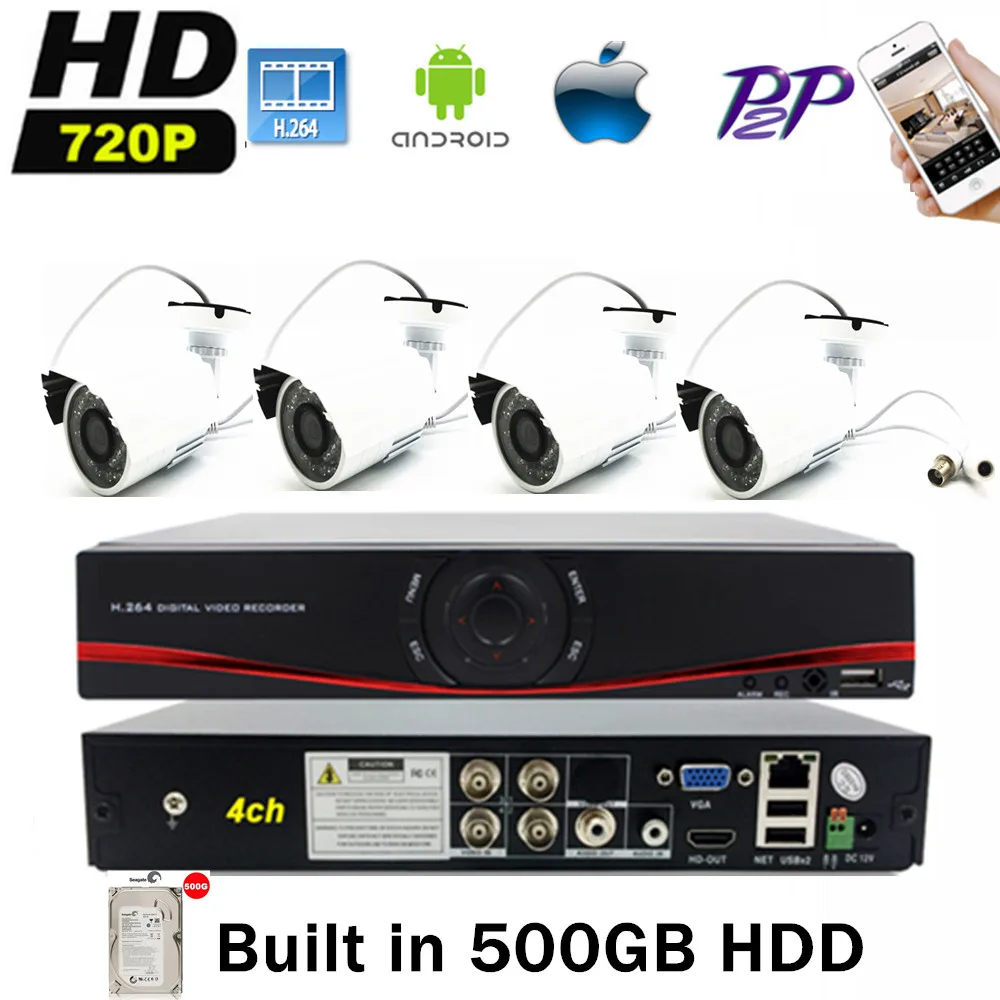

4CH 720P HDMI VGA Output DVR 1.0MP 720P Outdoor Security Camera system Home Surveillance CCTV System HD 720P DVR kit 500GB HDD