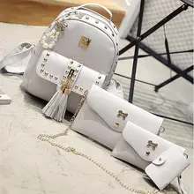 Mujeres Mochila moda 2017 Viento Colegio Adolescente de Alta Calidad PU Cuero Mujeres Bolsa de Hombro de la borla Del Remache bolsa de Viaje Mochila