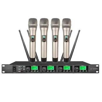 

Bolymic 4 channel wireless uhf microphone Stage handheld Karaoke cordless Microphone System For church school meeting