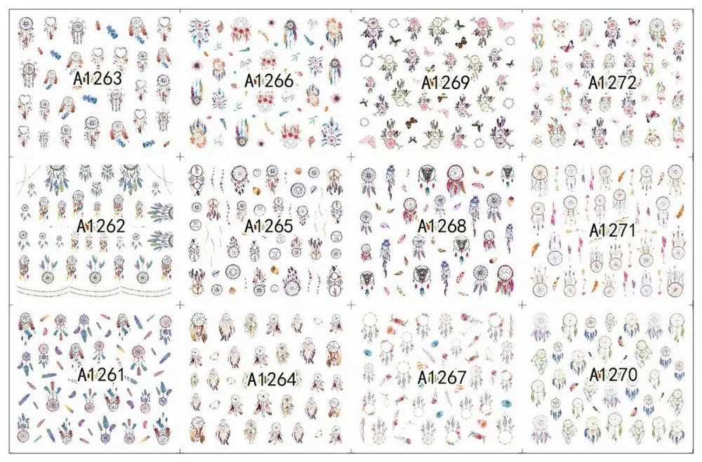 

12 PACK/ LOT WATER DECAL NAIL ART NAIL STICKER SLIDER TATTOO FULL COVER INDIANA TRIBE FEATHER TUSSEL A1261-1272