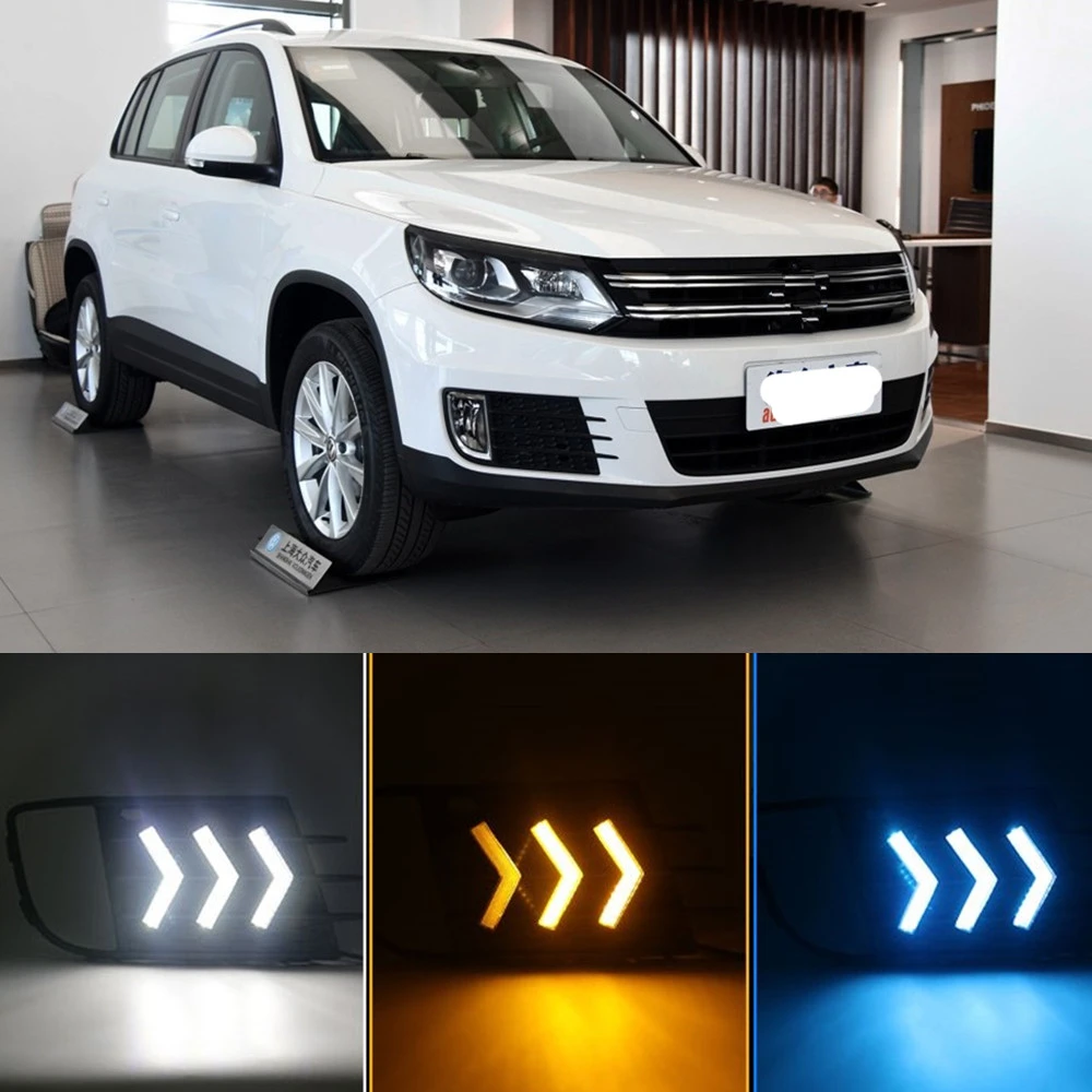 CSCSNL 1 комплект DRL для Volkswagen Tiguan дневной ходовой светильник желтый светильник поворота ночной синий светильник