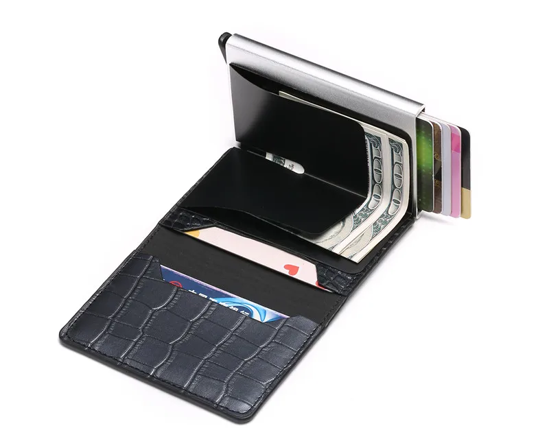 Bycobecy Business Card Holder Slim RFID Wallet Hasp Aluminum Credit Card Wallet Metal Credit Mini smart Men Purse Case