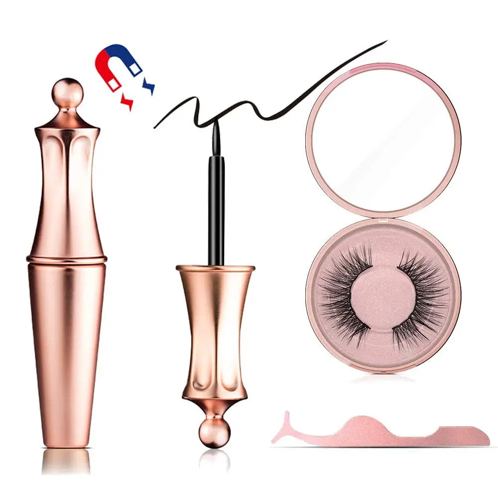 

Magnetic Eyeliner Eyelashes Kit Magnetic 3D Eyelashes & Liquid Eyeliner with False Lashes Eyelash Curler Reusable Falses Eyelash