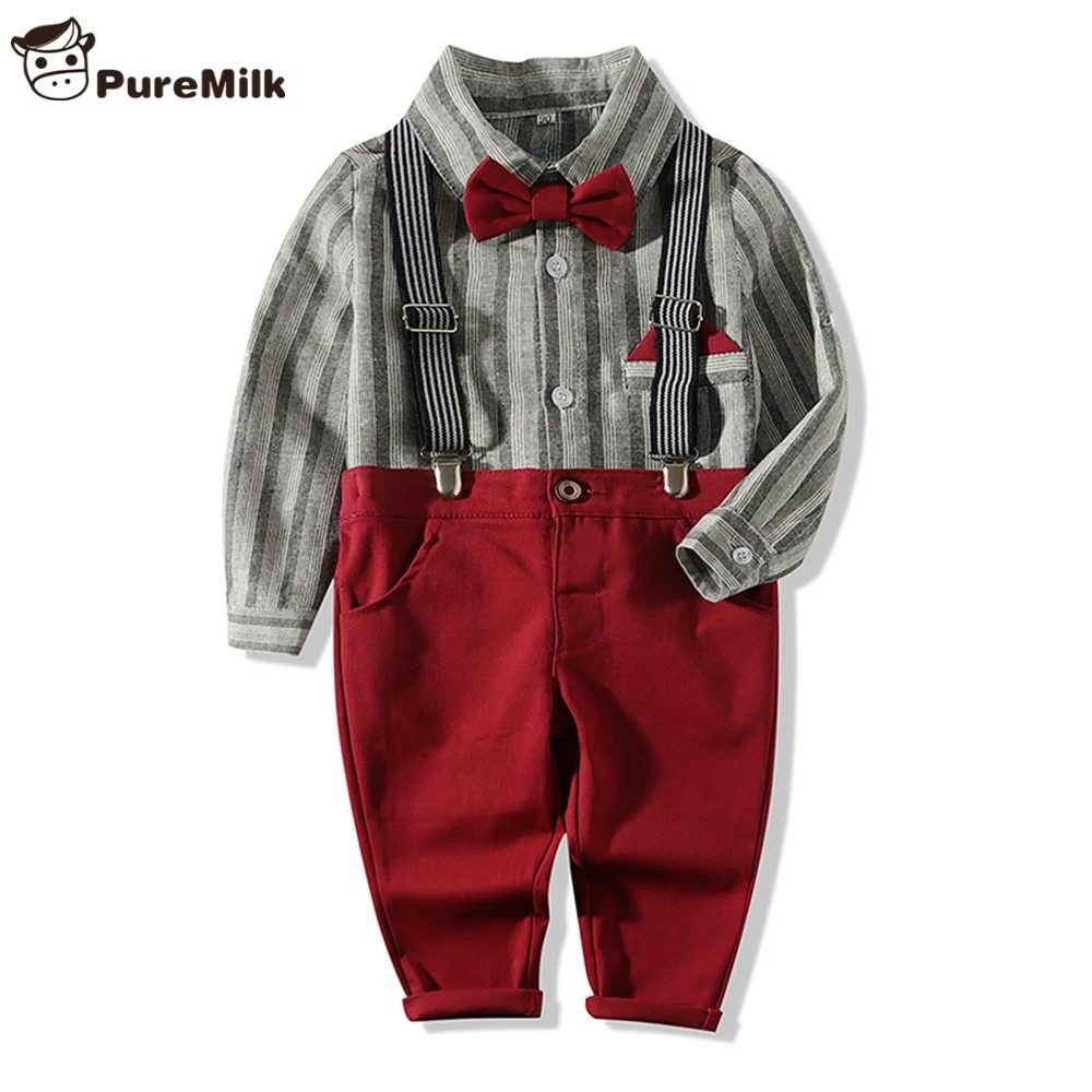 PureMilk/детская одежда рубашка в полоску с длинными рукавами и галстуком бабочкой +