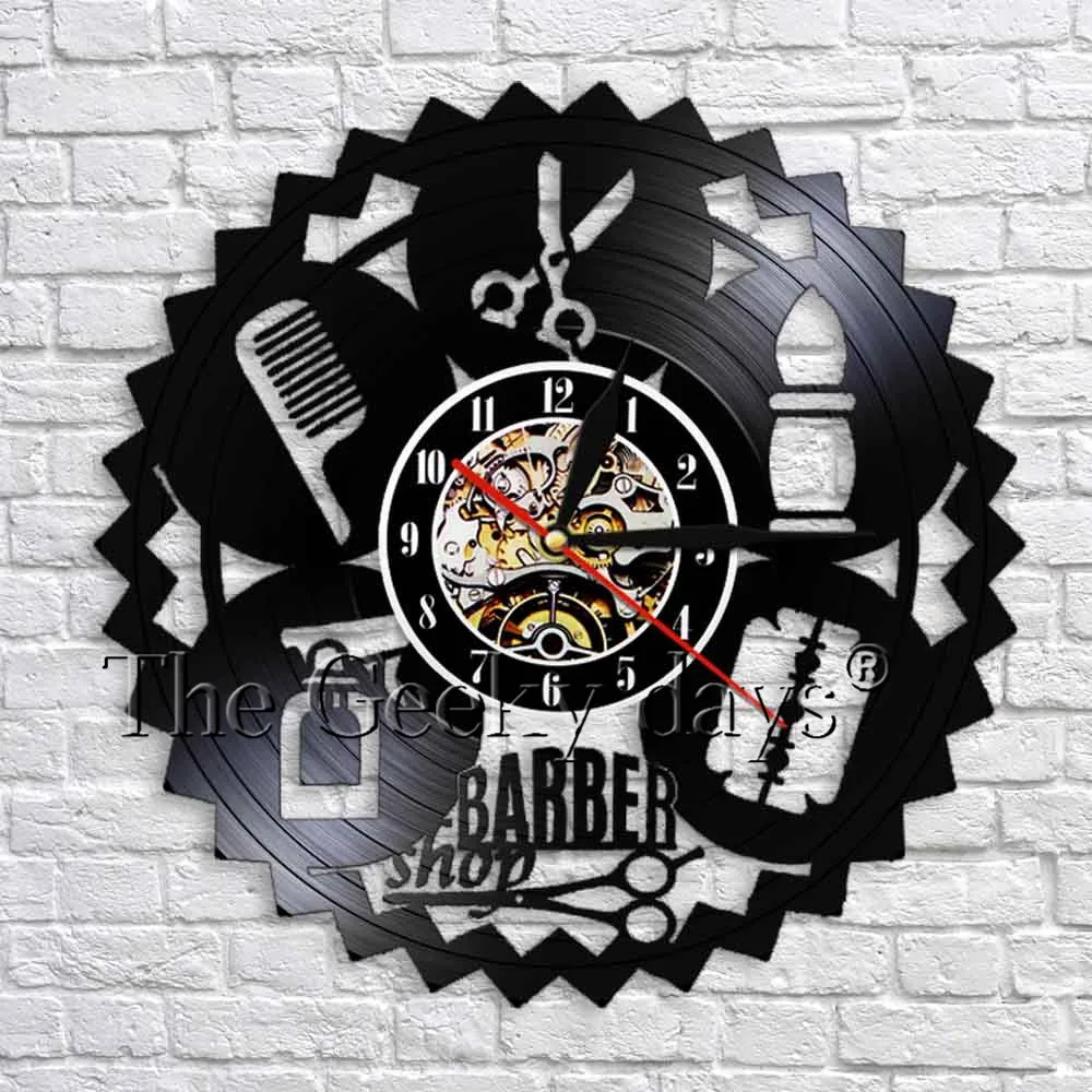 

Modern Design Barber Shop Wall Decor 12" Quartz Vinyl Record Wall Clock Beauty Salon Hairstyle Exclusive Decorative Clock