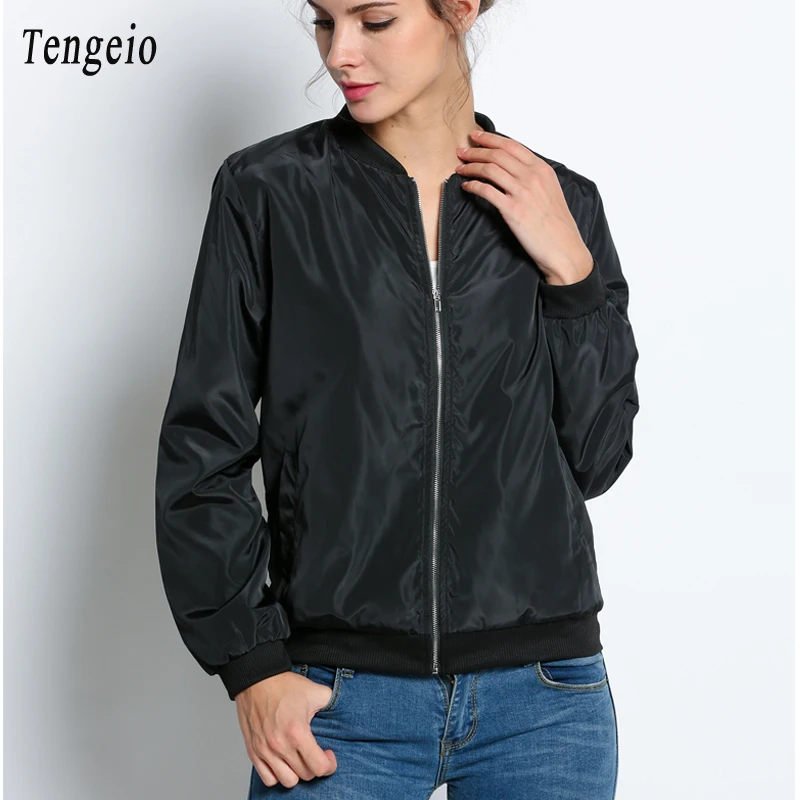 Download Tengeio Women Basic Coat Bomber Jacket Casual Long Sleeve ...