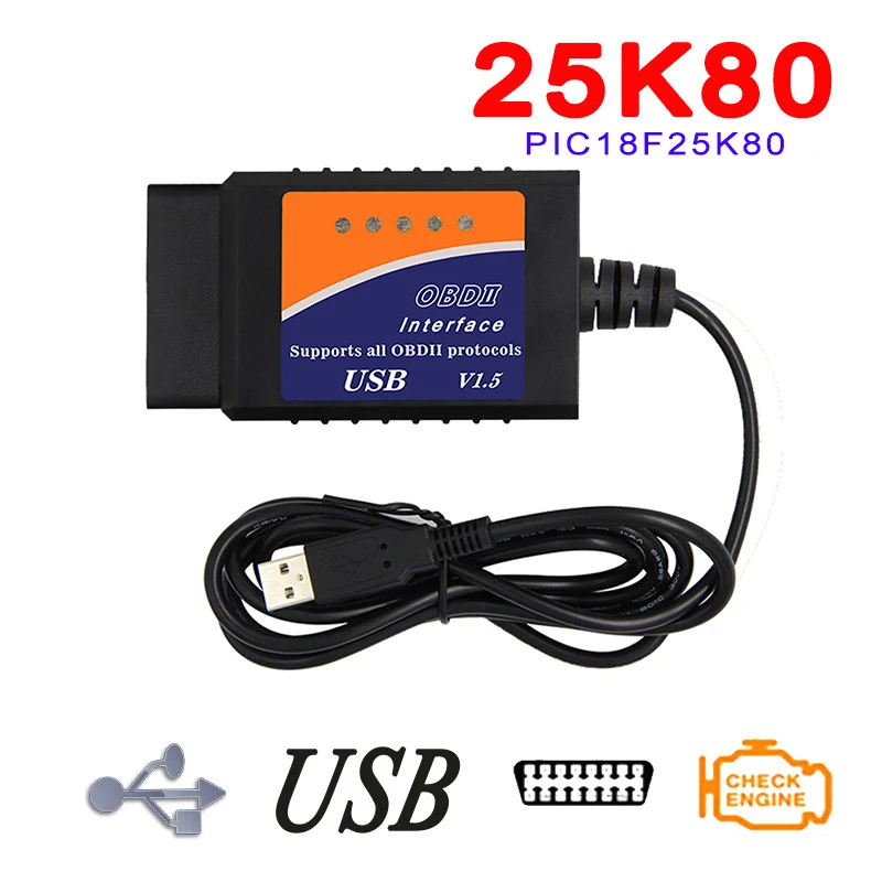 Elm327 USB V1.5 OBD2 Диагностический Автомобильный сканер Elm 327 OBD диагностический для