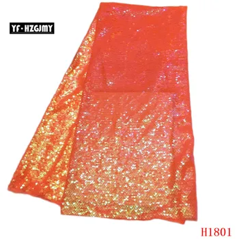 

YF HZGJMY Latest African Lace Fabrics High Quality French 5 Yards Lace 2019 Embroidered Tulle Orange Sequin Lace Fabric A1801