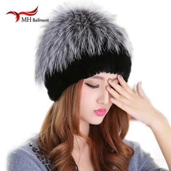 

Autumn winter thick warm fashion hat silver fox ball fur hat ladies 100% natural rex rabbit fur hat women real fur knit hat W#56
