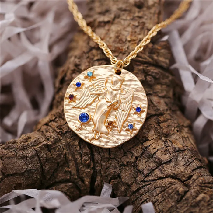 Персонализированное ожерелье с гравировкой по месяцу рождения, Зодиак, золотой цвет, медальон, Знак зодиака, кулон, ожерелье s для женщин, подарок дружбы - Окраска металла: Virgo