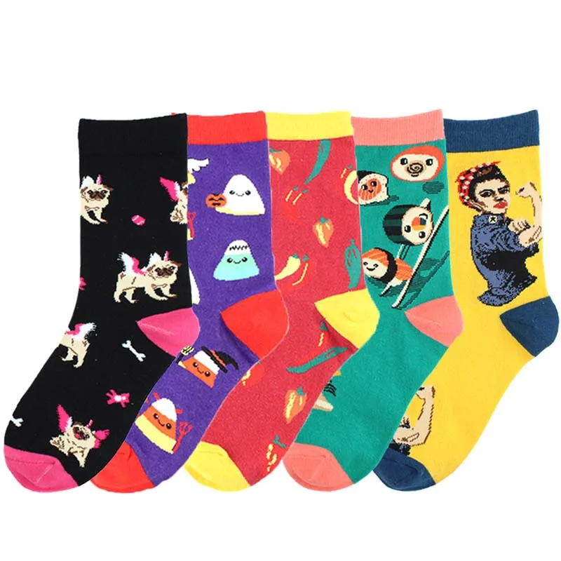 

Adult Size Mid Calf Crew Socks Sushi Rice Ball French British English Bulldog Worker Little Imp Demon Hot Pepper Worker Chilli