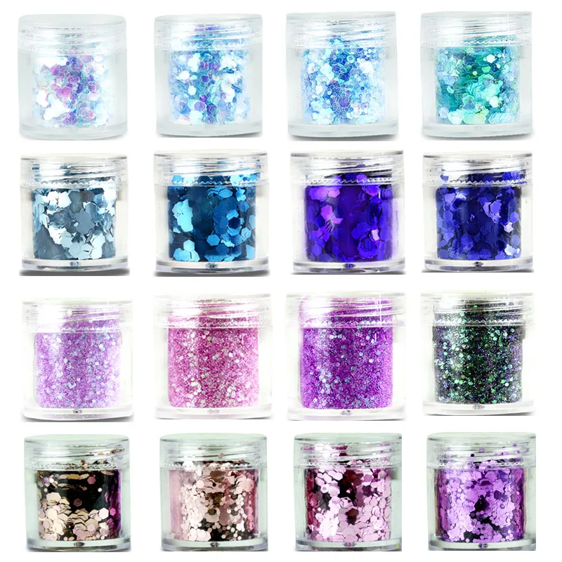 28Color Nail Glitter Tips Iridescent Blue Pink Purple Nail Sequins Powder 10ml Manicure Acrylic UV Glitter Powder Nail Paillette