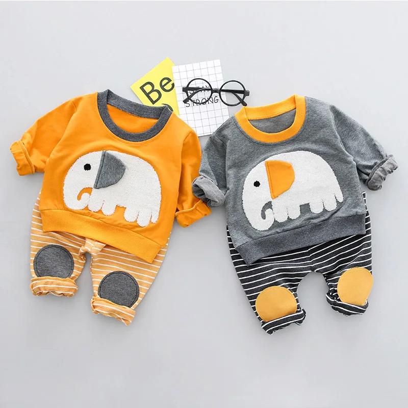 

2018 spring elephant pattern suit cotton Korean children's clothing factory boys and girls suit