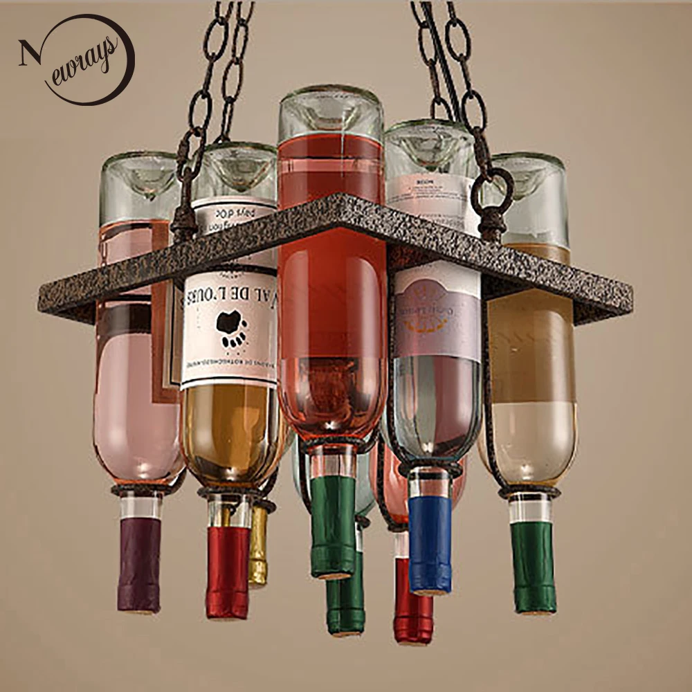 Recycled vintage Wine Bottle led ceiling Pendant lamps E27 light modern for dining room bar restaurant Kitchen lighting fixture