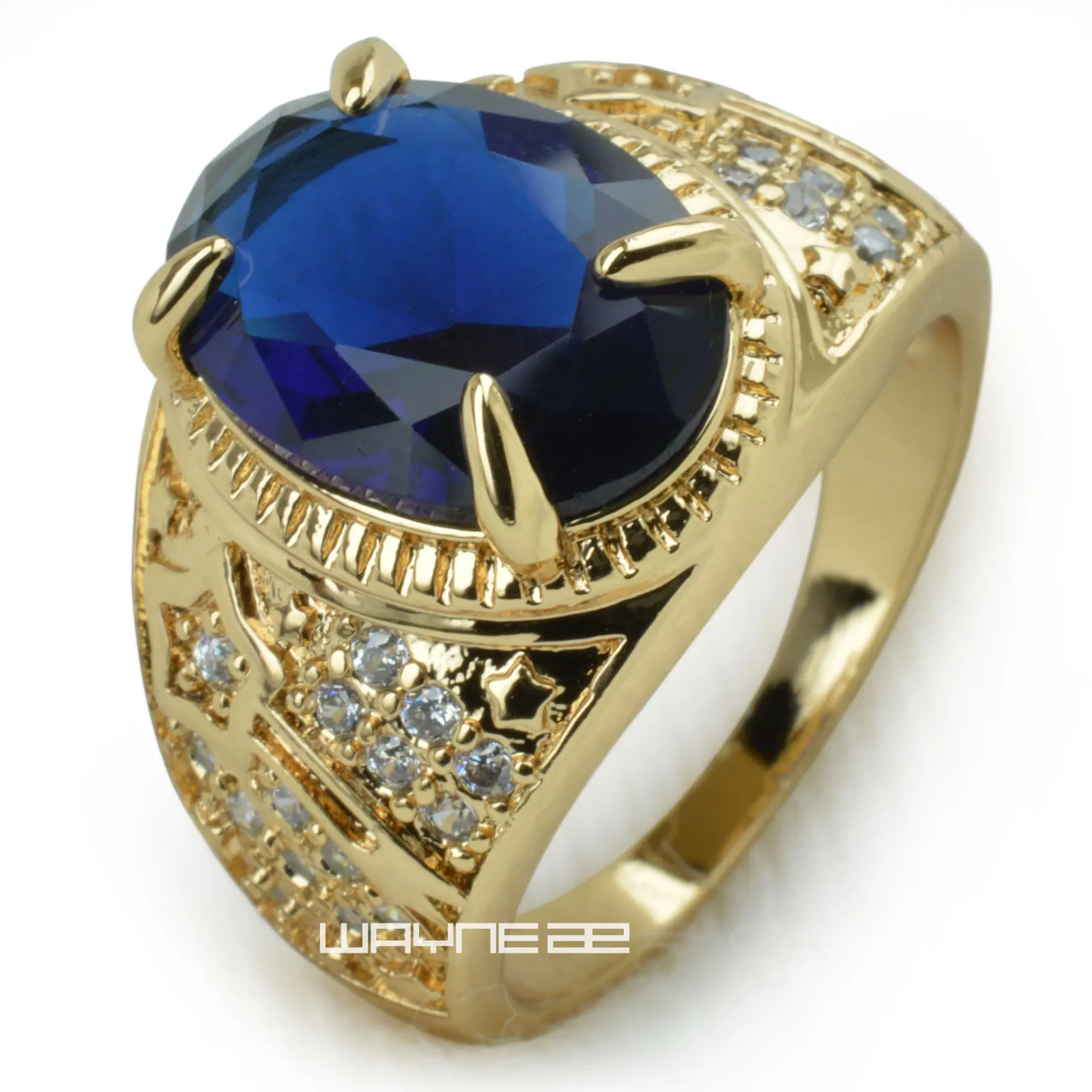 Абсолютно новые высококачественные мужские кольца с фианитами, Золотое кольцо, модное кольцо с голубым камнем R283A
