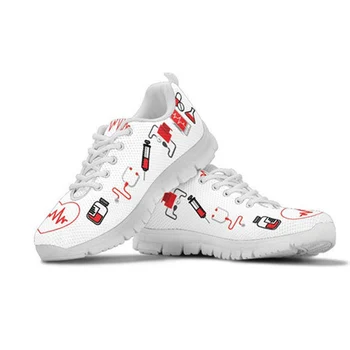

Flats Shoes Women Nurse Heart Print Women's Sneakers Casual Comfortable Breathable Mesh Shoes for Ladies Shoes Light