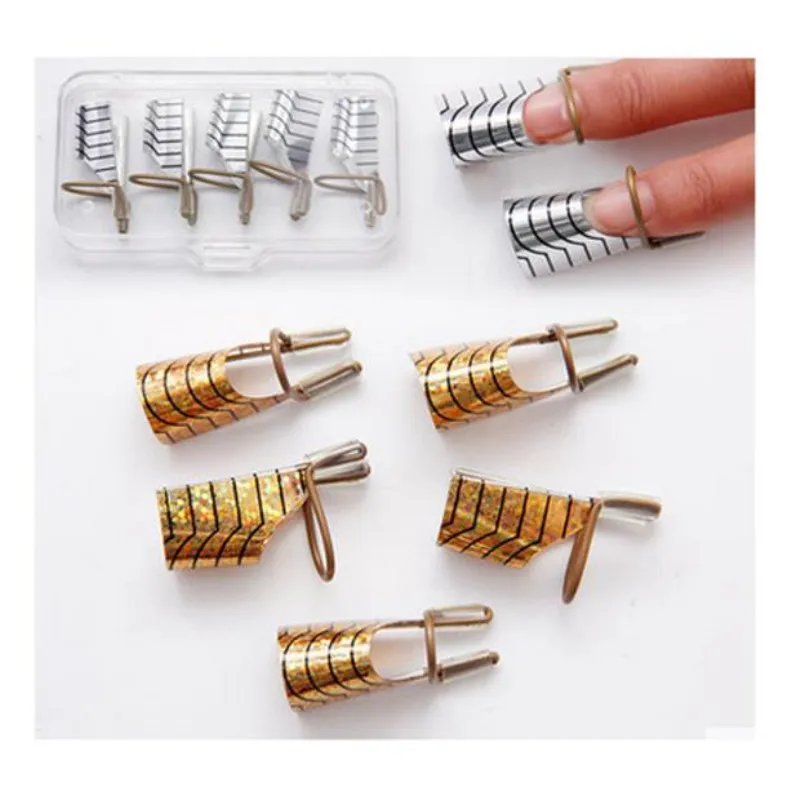 

5pcs/set Reusable Dual Silver /Gold Nail Form For Nail Art Making C Curve Acrylic French Tips